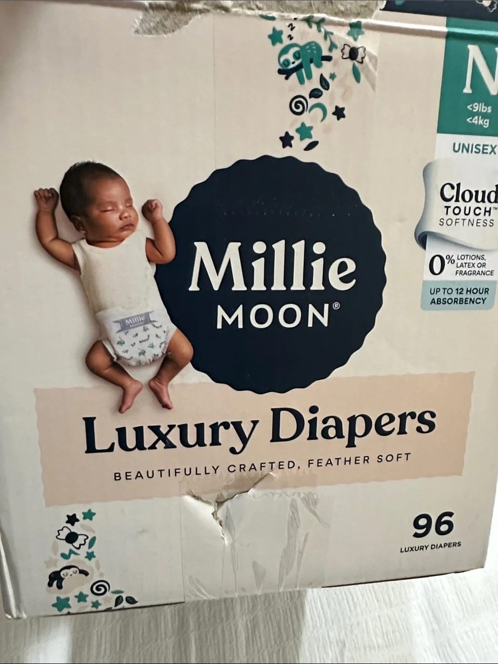 Opened box 69 LEFT out of 96 Millie Moon Luxury Diapers - NEWBORN